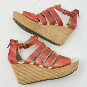 Caterpillar WESTWOOD Orange Leather Stacked Wedge Heel Strappy Open Toe Sandals